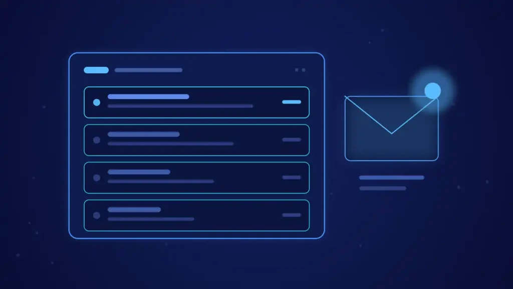 Ilustración de portada del artículo sobre email marketing: una bandeja de entrada de correo en tonos azules y celeste.