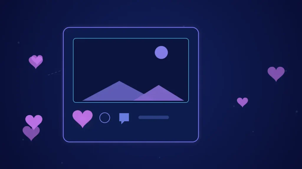 Ilustración de portada del artículo sobre publicaciones patrocinadas: una publicación rodeada de corazones en tonos azules y violeta.