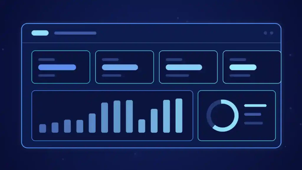 Ilustración de portada del artículo sobre la interacción del usuario: un panel de control con indicadores y gráficos en tonos azules.