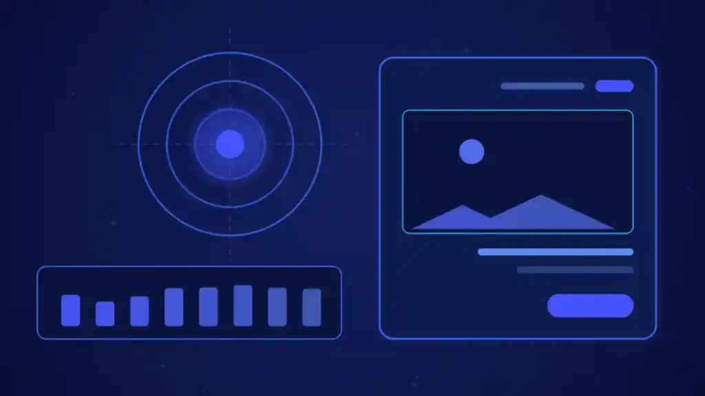 Ilustración de portada del artículo sobre funnels de Facebook Ads: un anuncio junto a una diana de segmentación en tonos azules.