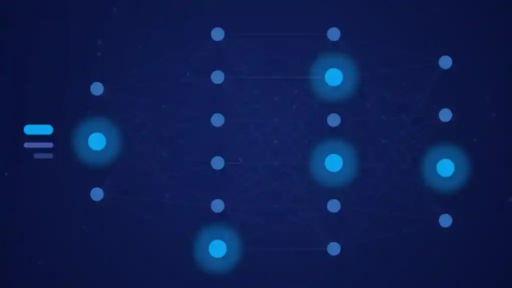 Ilustración de portada del artículo sobre el impacto de la IA en el negocio: una red neuronal de nodos conectados en tonos azules y cian.