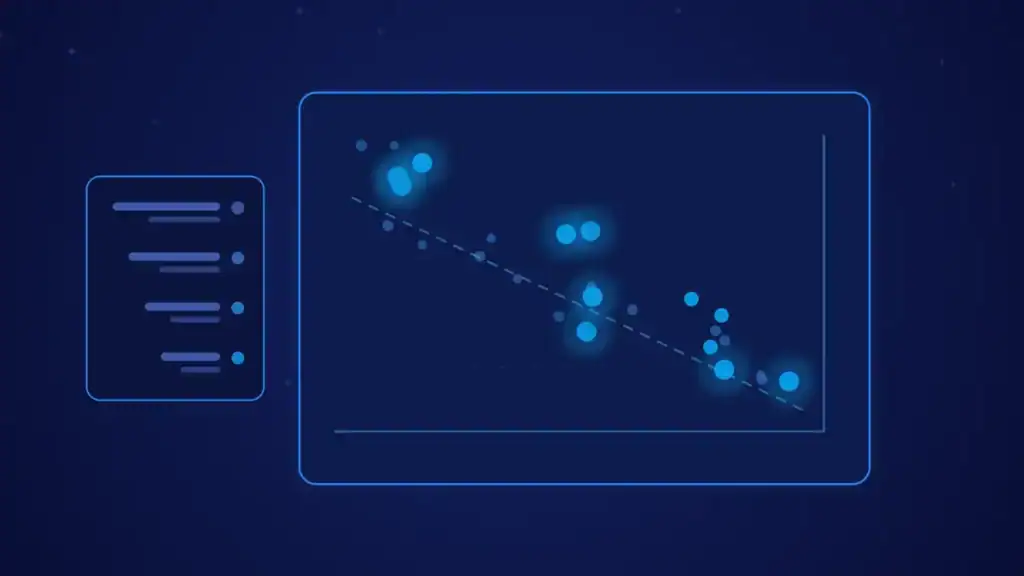 Ilustración de portada del artículo sobre Matomo y Google Analytics: una nube de puntos con línea de tendencia en tonos azules y cian.