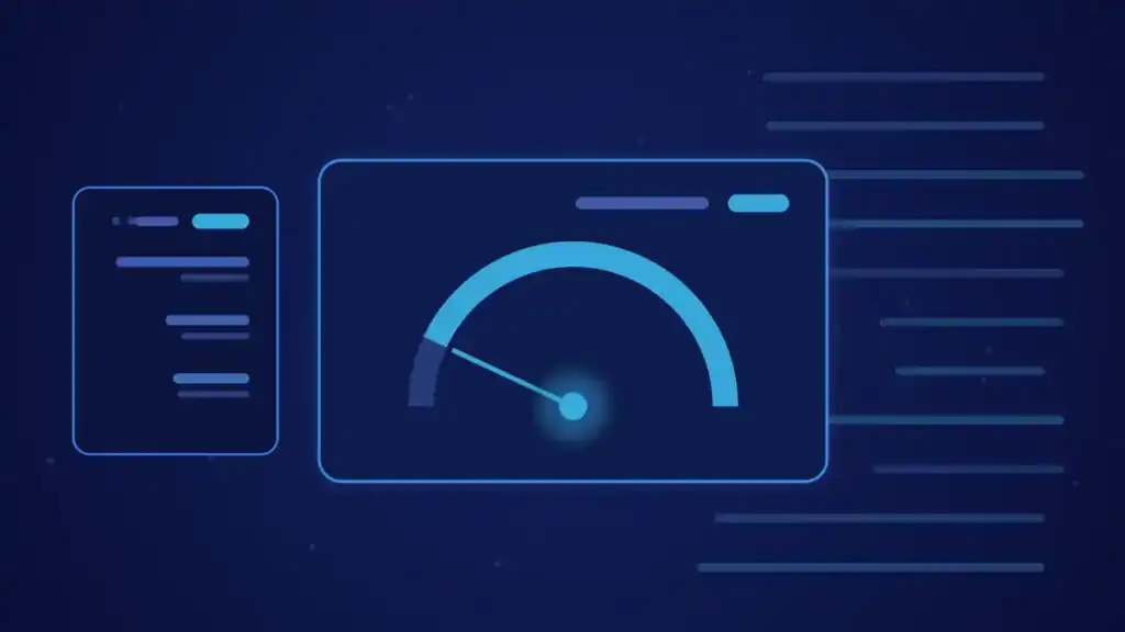 Ilustración de portada del artículo sobre personalización del contenido web: un velocímetro con líneas de velocidad en tonos azules y turquesa.