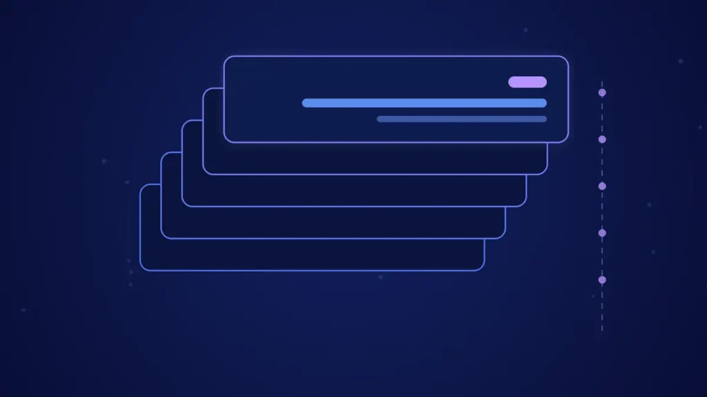 Ilustración de portada del artículo sobre el poder de la creatividad: capas de contenido apiladas en tonos azules y lila.
