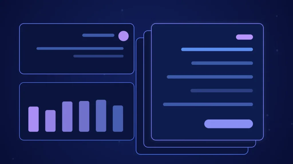 Ilustración de portada del artículo sobre contenido viral: documentos apilados junto a gráficos en tonos azules y lila.