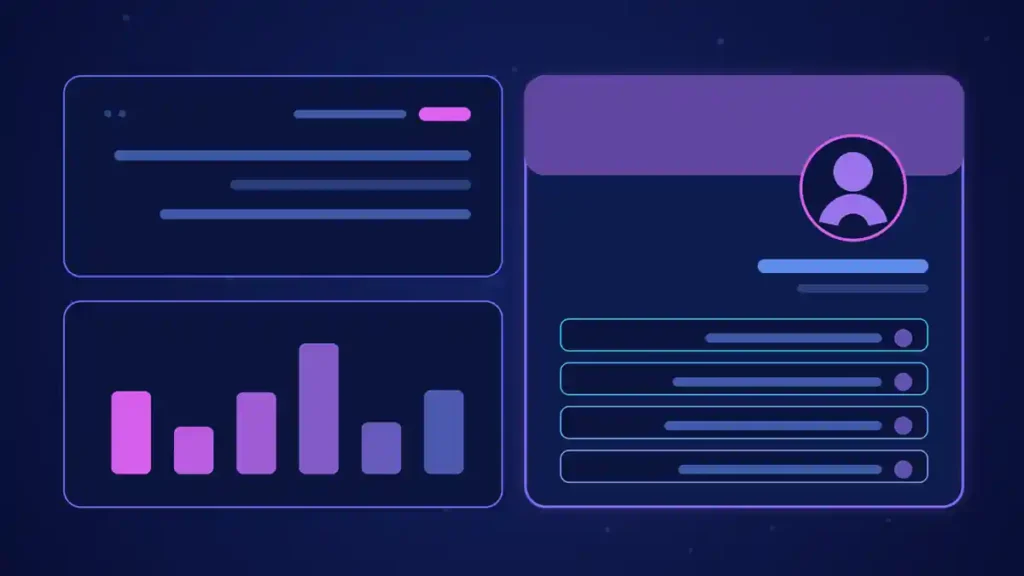 Ilustración de portada del artículo sobre marketing, SEO y redes sociales: un perfil social con estadísticas en tonos azules y violeta.