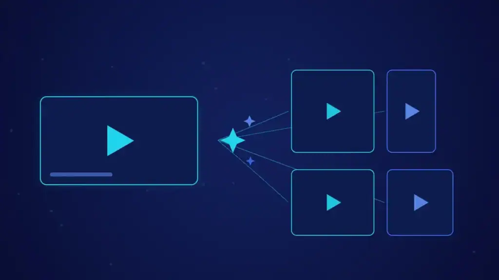 Un vídeo horizontal del que la IA genera cuatro versiones en distintas proporciones: cuadrada, vertical y apaisada