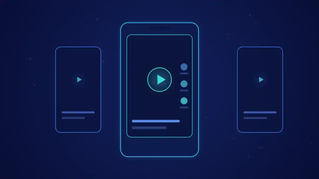 Ilustración de portada del artículo sobre TikTok Ads: un vídeo vertical en pantalla de móvil en tonos azules y turquesa.