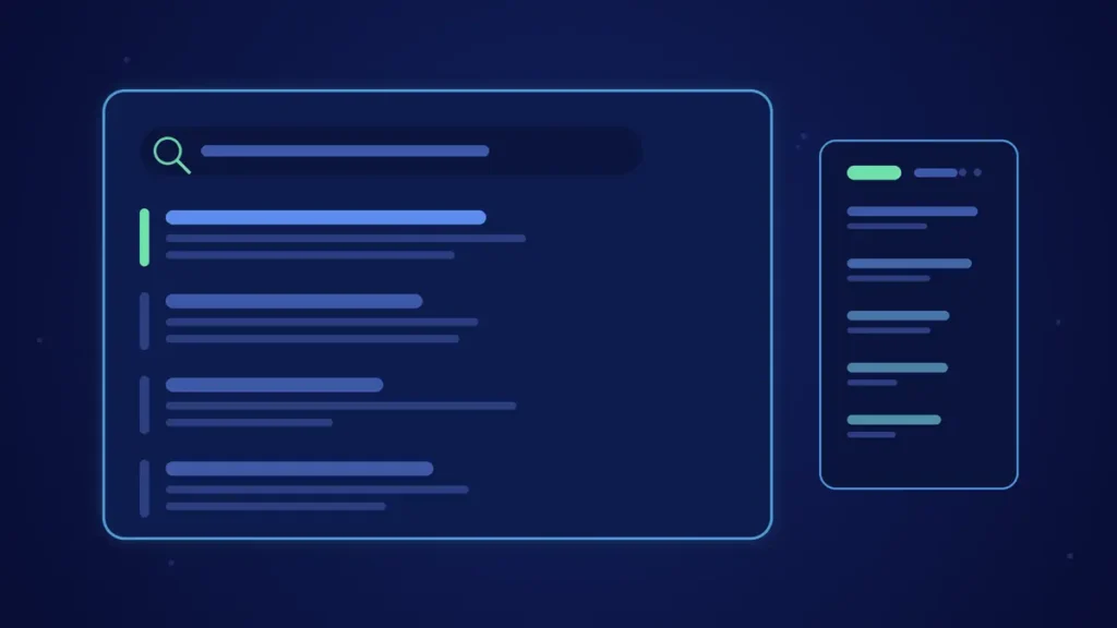 Ilustración de portada del artículo sobre Ubersuggest: una página de resultados de búsqueda en tonos azules y verde.