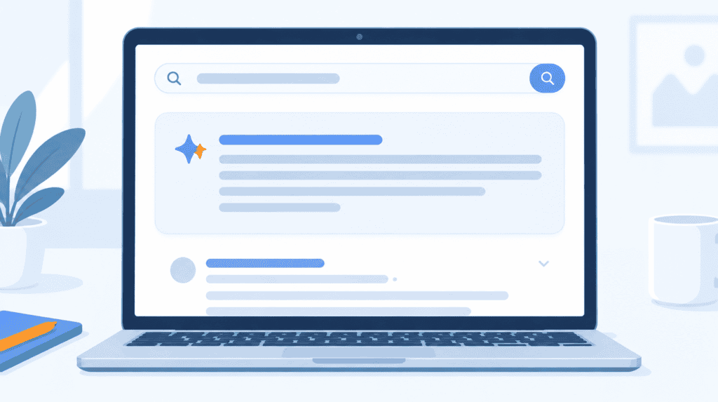 Resultado de Google para una búsqueda de marca con las AI Overviews de marca ocupando el espacio por encima de la web oficial de la empresa